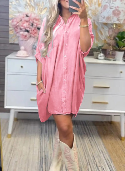 Damen Übergröße Denim-Shirtkleid mit praktischen Taschen und lässigem Schnitt Fudus