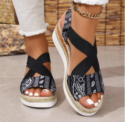 Damen Plateau-Sandalen mit modischem Kreuzriemen und rutschfester Sohle Fudus