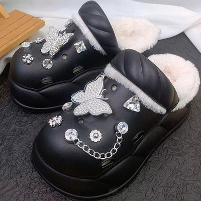 Damen Komfortable und luxuriöse Clogs mit glamourösem Schmuckdetail und weichem Futter Fudus