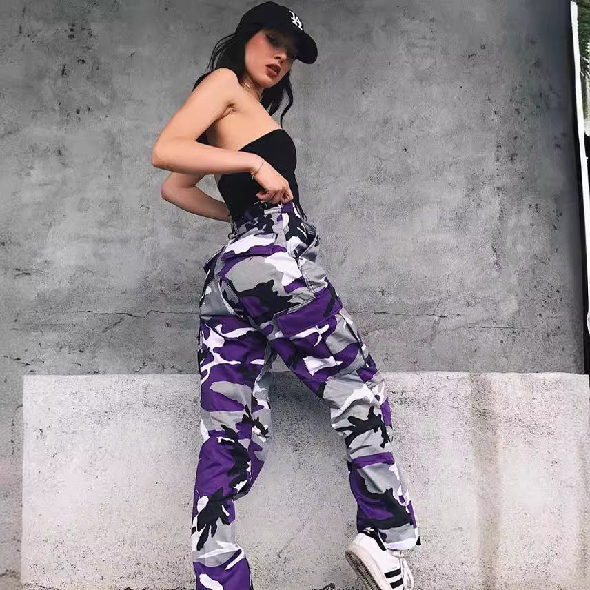 Damen Cargohose im modernen Camouflage-Stil mit elastischem Bund und Taschen Fudus