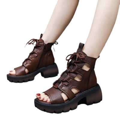 Damen modische Schnürsandalen mit bequemem Plateau Fudus