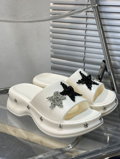 Damen Glamouröse Slides mit funkelnden Sternenapplikationen Fudus