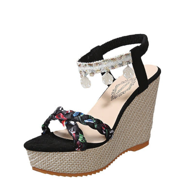 Damen Wedge-Sandalen mit dekorativem Riemen und angenehmem Fußbett Fudus