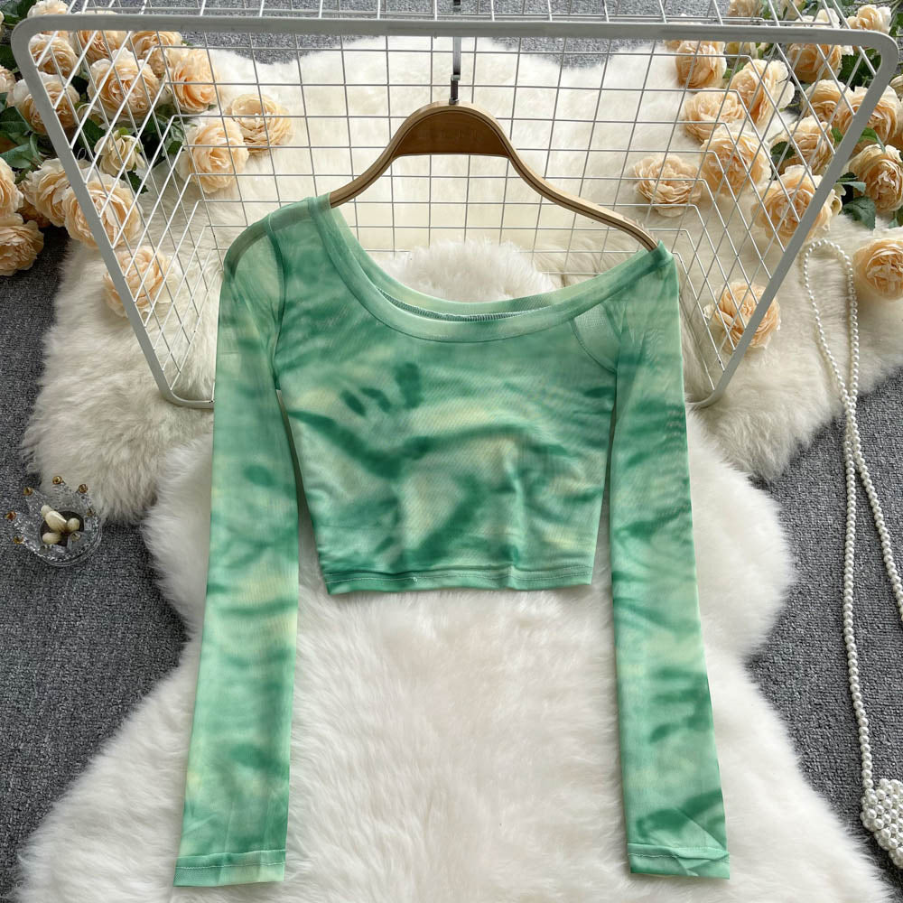 Damen cropped Langarmoberteil mit moderne Batikmuster Fudus