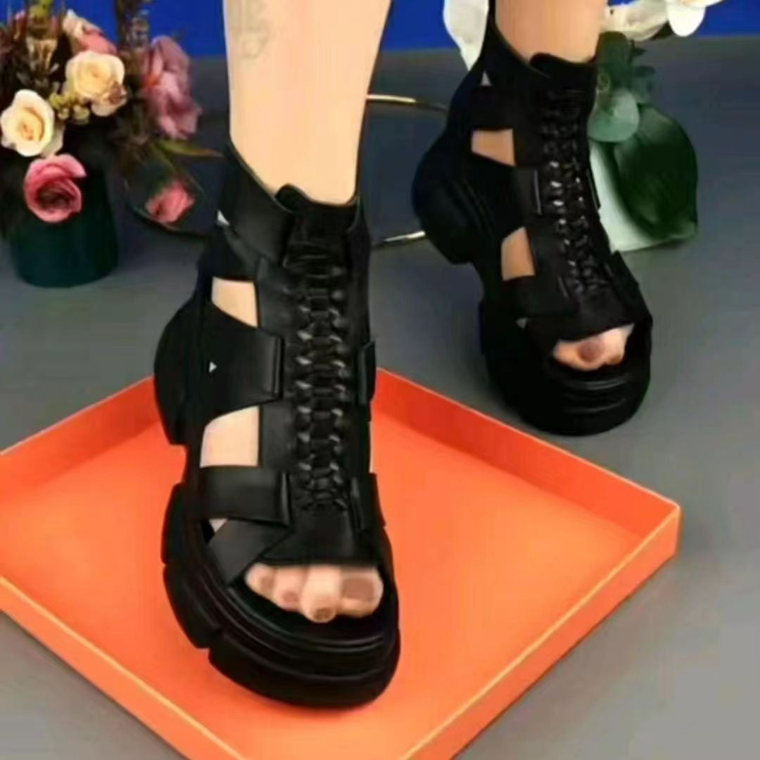 Damen modische Sandalen mit hohem Plateau und kunstvollem Schnürdesign Fudus