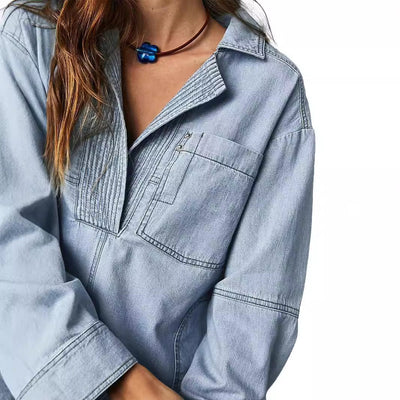Damen lässige Overshirt aus hochwertigem Denim mit strukturiertem Design Fudus