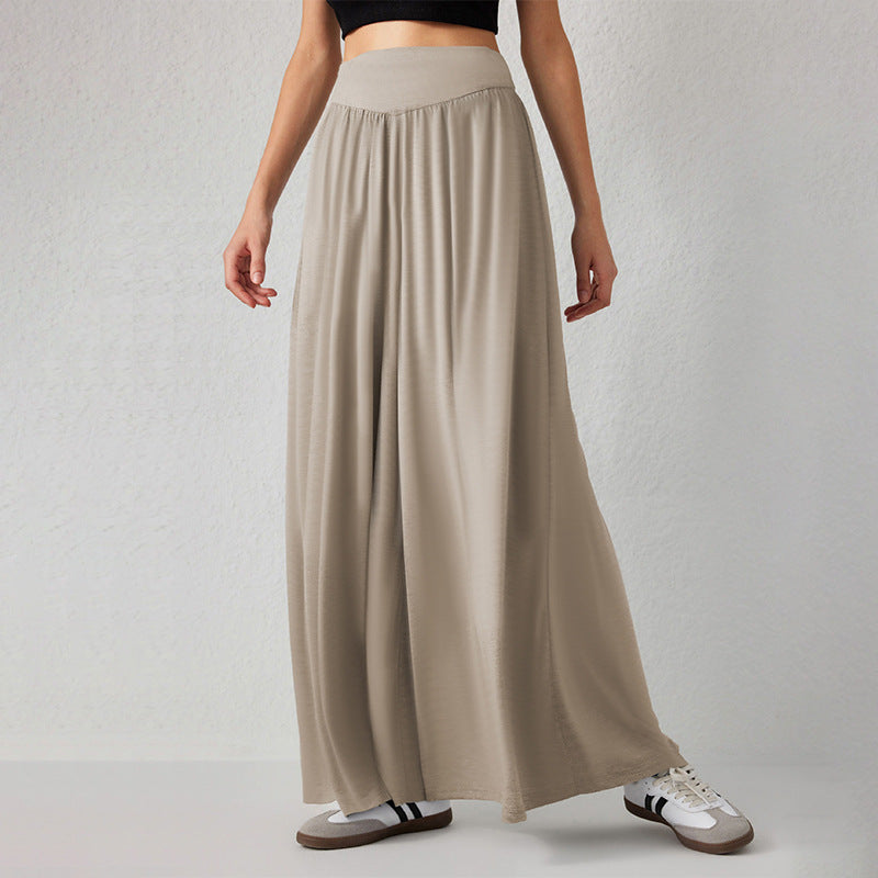 Damen luftige Palazzo-Hose mit hohem Bund Fudus