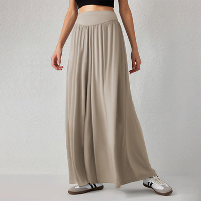 Damen luftige Palazzo-Hose mit hohem Bund Fudus