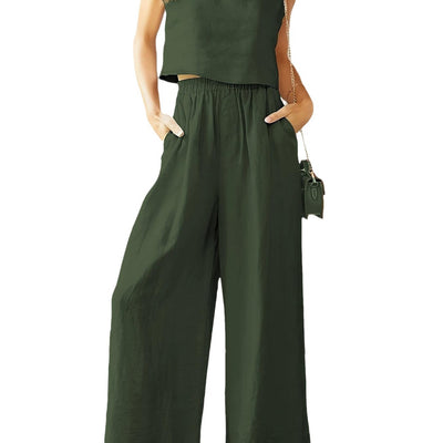 Damen weiter Jumpsuit mit graziösem Schnitt und elastischem Taillenbund Fudus