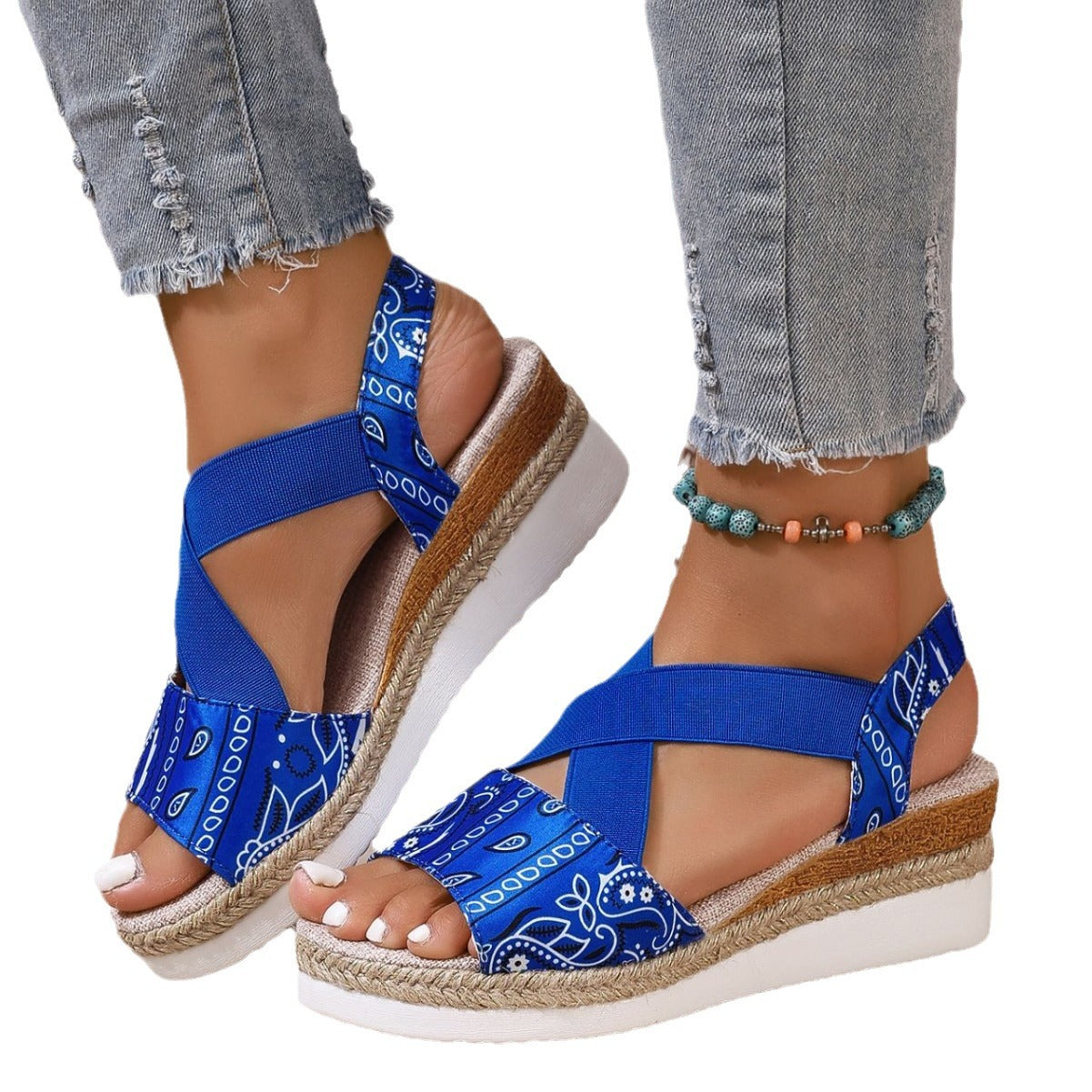 Damen Plateau-Sandalen mit modischem Kreuzriemen und rutschfester Sohle Fudus