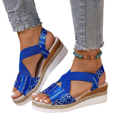 Damen Plateau-Sandalen mit modischem Kreuzriemen und rutschfester Sohle Fudus