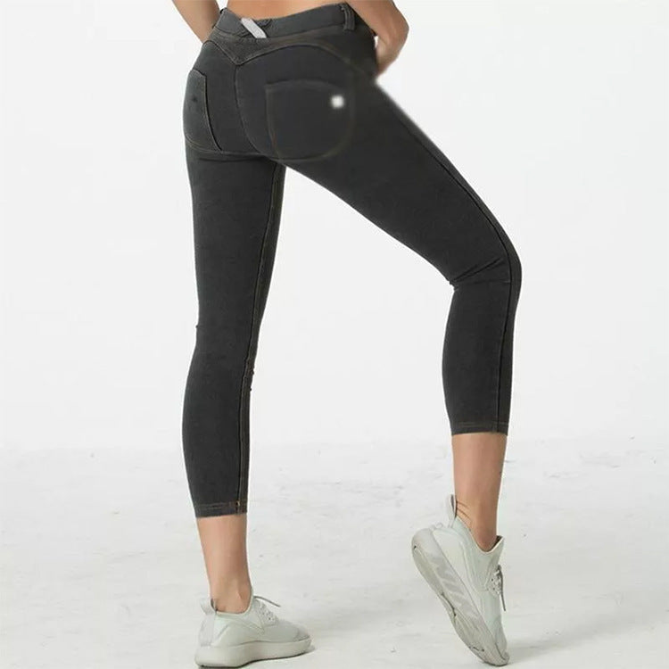 Damen Skinny Jeans mit hohem Bund und stylischen Knopfdetails Fudus
