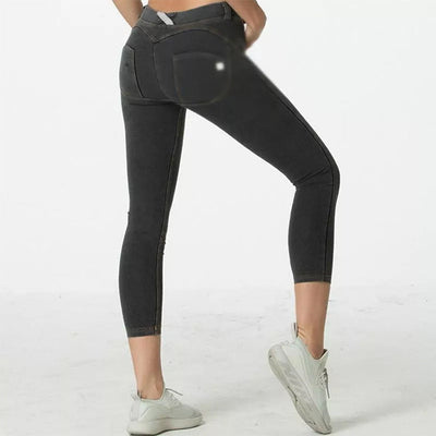 Damen Skinny Jeans mit hohem Bund und stylischen Knopfdetails Fudus