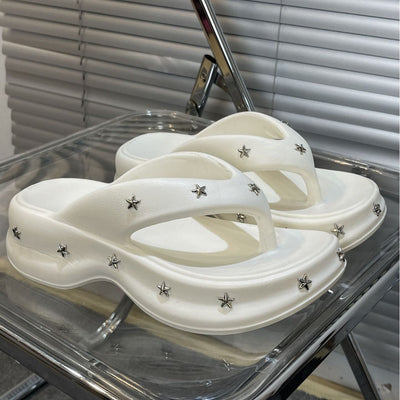 Damen Komfortable Slides mit glamourösen Sternenapplikationen Fudus