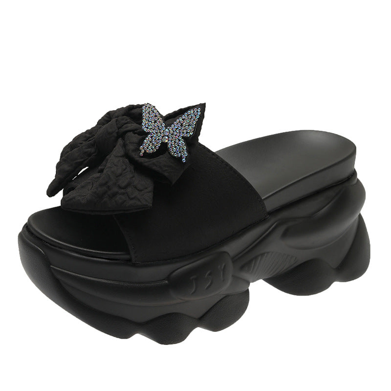 Damen Plattform Sandalen mit dekorativem Schleifen-Design und glitzernden Akzenten Fudus