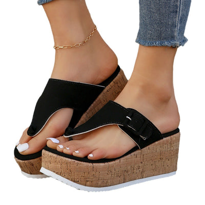 Damen Plateau-Zehentrenner mit komfortablem Korkfußbett und modischem Riemendesign Fudus