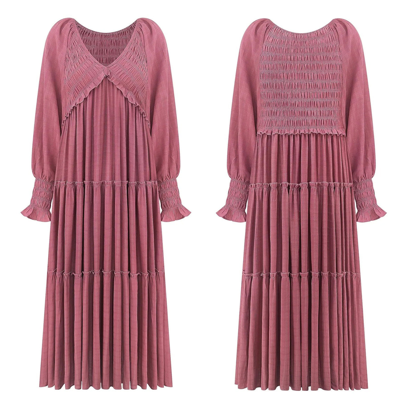 Damen Maxikleid mit schickem V-Ausschnitt und langen Ärmeln Fudus