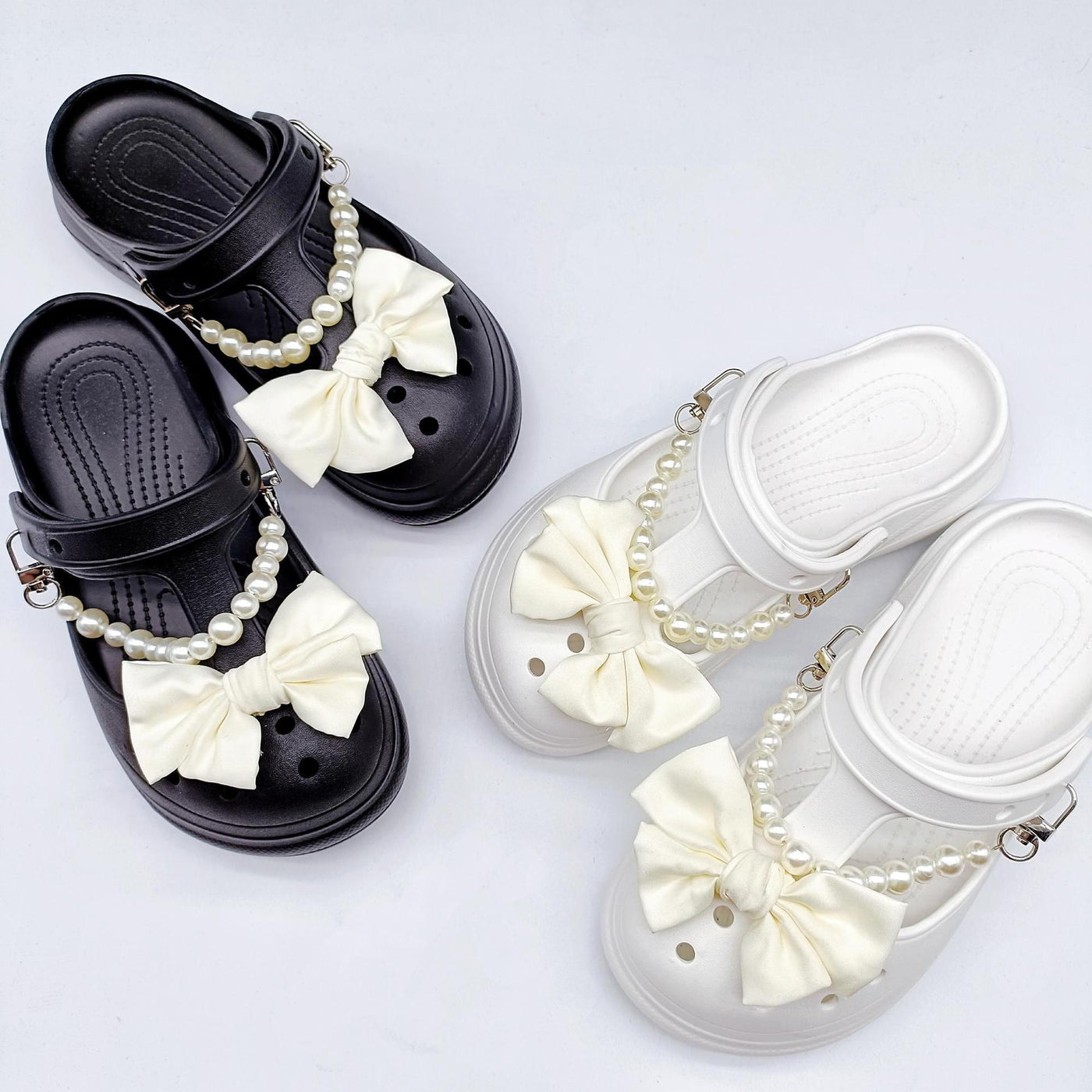 Damen Clogs mit modischer Perlenkette und Schleifenverzierung Fudus