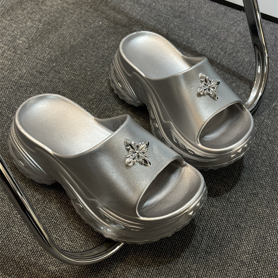 Damen Plattform-Pantoletten mit dekorativem Schmuck Fudus