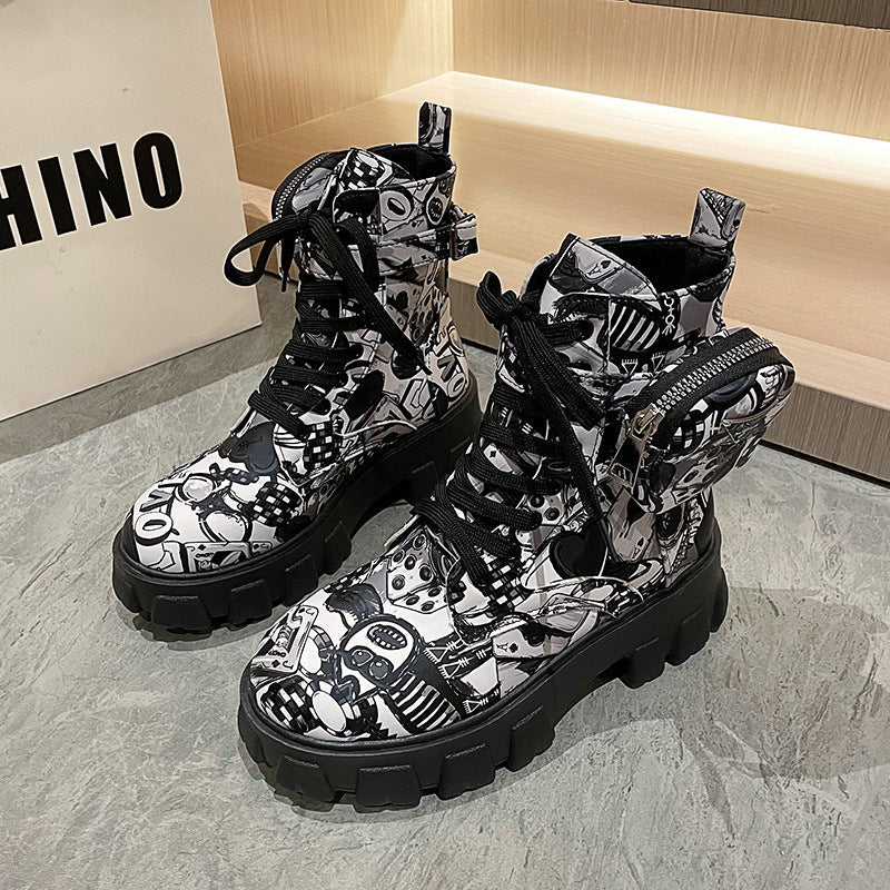 Damen modische Ankle Boots mit grafischen Mustern und stabiler Sohle Fudus