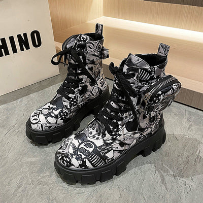 Damen modische Ankle Boots mit grafischen Mustern und stabiler Sohle Fudus