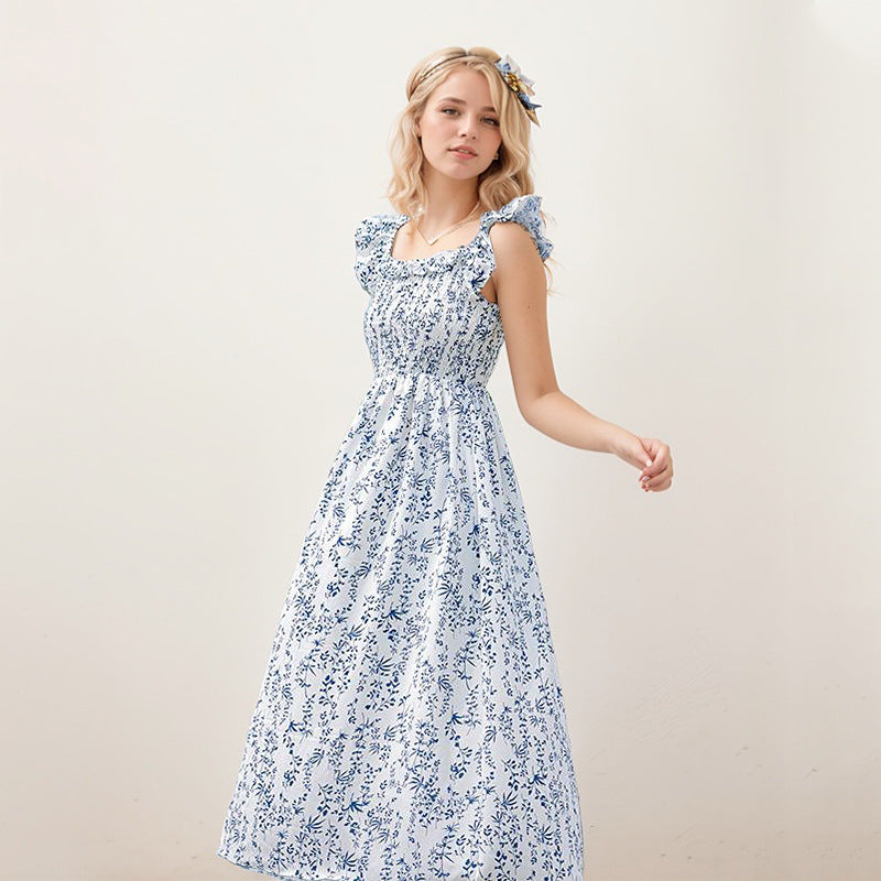 Damen Midi-Kleid mit Rüschendetails und elastischem Taillenbund Fudus