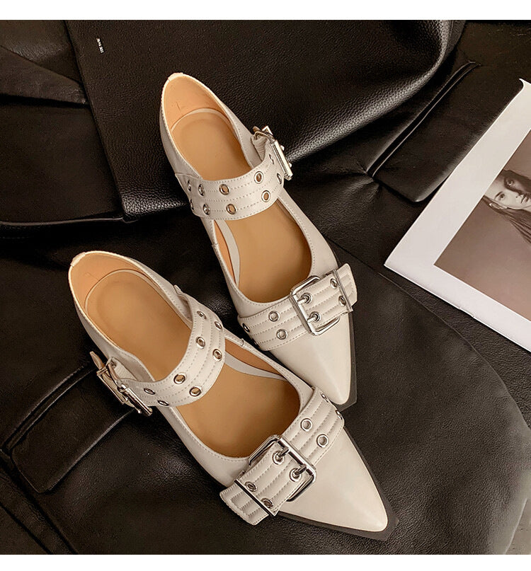 Damen Modische Slipper mit eleganten Schnallen und spitzem Design Fudus