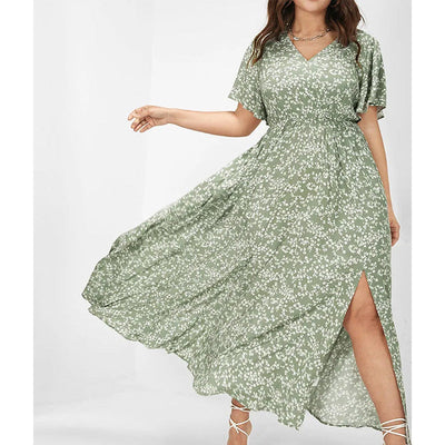 Damen Maxikleid mit floralem Muster und seitlichem Schlitz Fudus