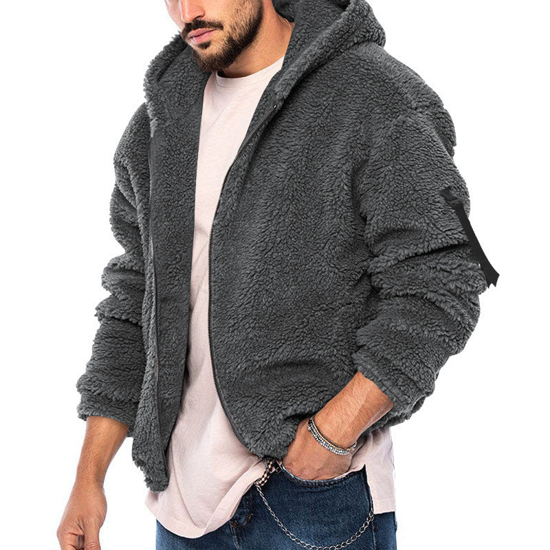 Herren Teddy-Fleece-Jacke mit Kapuze Fudus