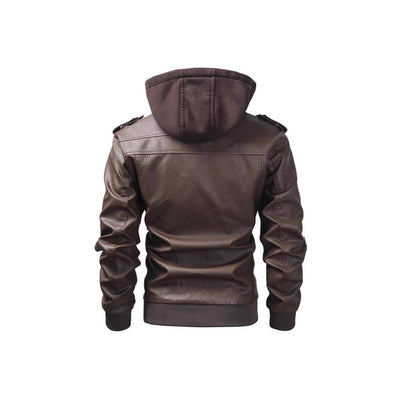 Lederjacke Herren abnehmbar Kapuze und Taschen