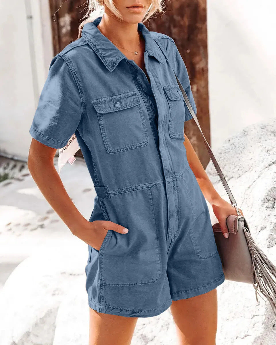 Damen Kurzoverall im lässigen Utility-Stil mit praktischen Taschen Fudus