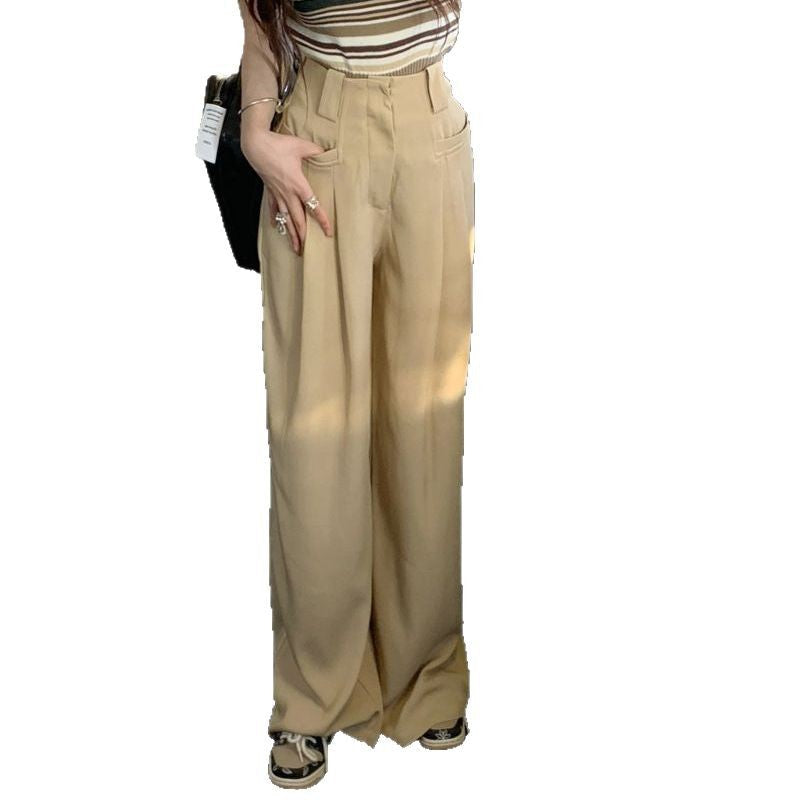 Damen weite Anzughose mit eleganten Falten und hohen Bund Fudus