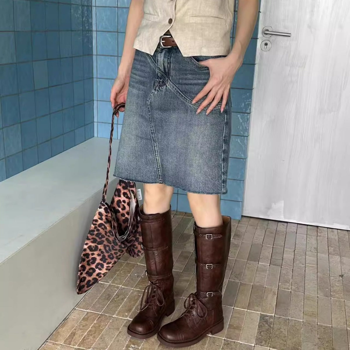 Damen Stiefel im robusten Design mit verstellbaren Schnallen und rutschfester Sohle Fudus