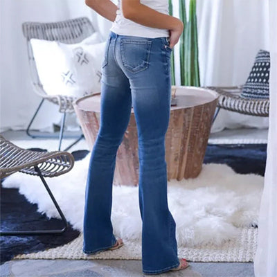 Damen Flared Jeans mit vintage-inspiriertem Design und hohem Bund Fudus