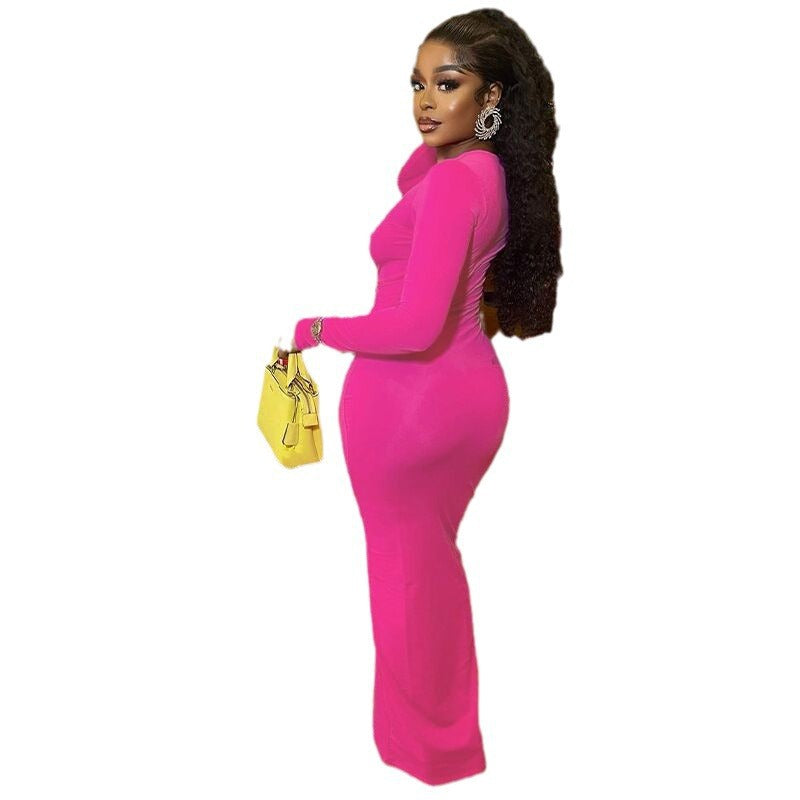 Damen Elegantes Langarm-Maxi-Kleid mit tailliertem Schnitt Fudus