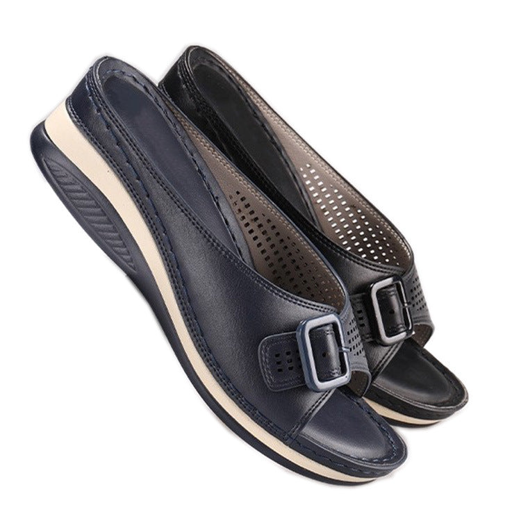 Damen Komfort-Pantoletten mit ergonomischer Fußbettung und verstellbarem Schnallenverschluss Fudus