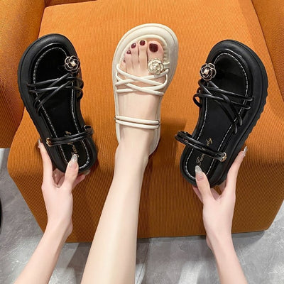 Damen Stylish Riemchen-Sandalen mit dekorativem Schmuckdetail und rutschfester Sohle Fudus