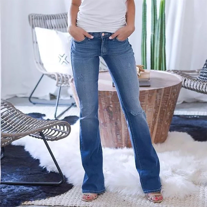 Damen Flared Jeans mit vintage-inspiriertem Design und hohem Bund Fudus