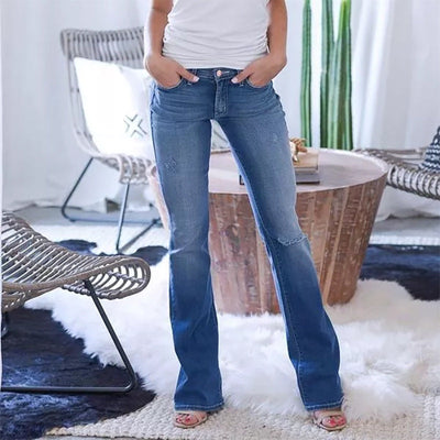 Damen Flared Jeans mit vintage-inspiriertem Design und hohem Bund Fudus