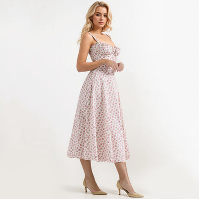 Damen Midikleid mit floralen Mustern und dekorativen Rüschen Fudus