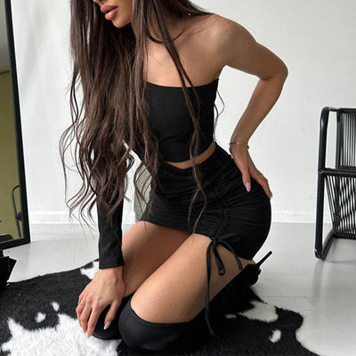 Damen Wickelkleid mit asymmetrischem Ausschnitt und raffinierten Raffungselementen Fudus