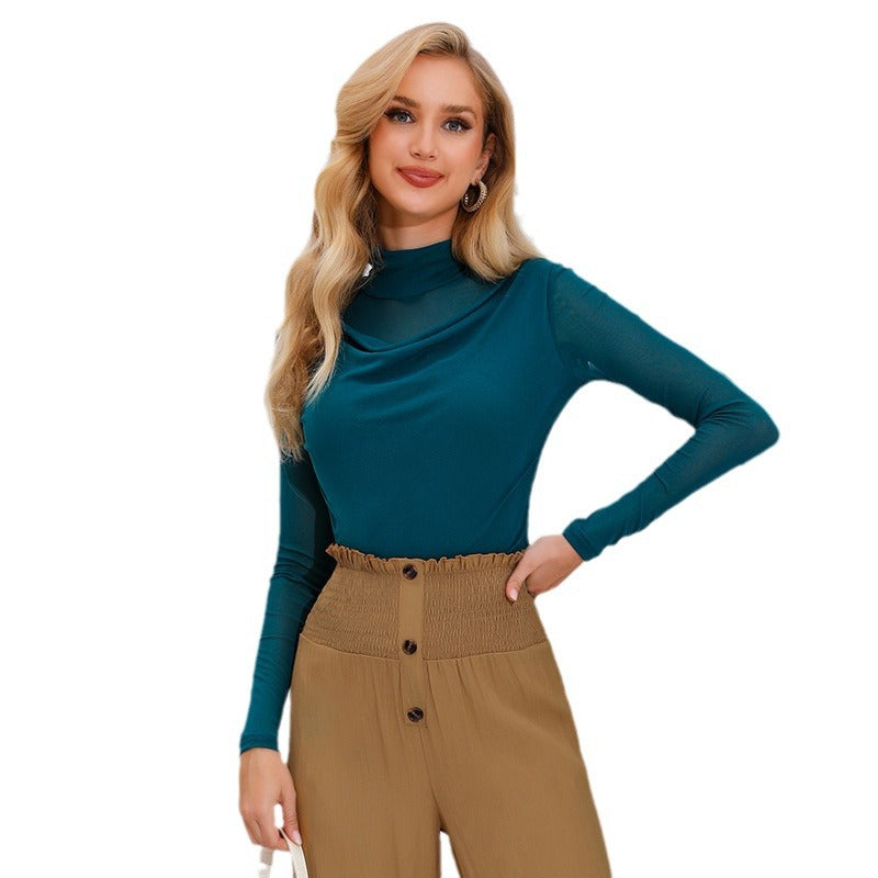 Damen Langarmshirt mit elegantem Wasserfallausschnitt Fudus