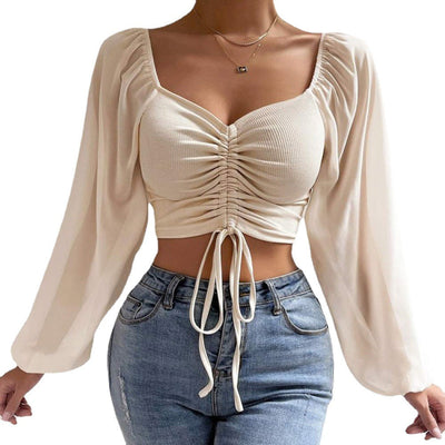 Damen Oberteil mit gerafftem Design und ballonförmigen Ärmeln Fudus