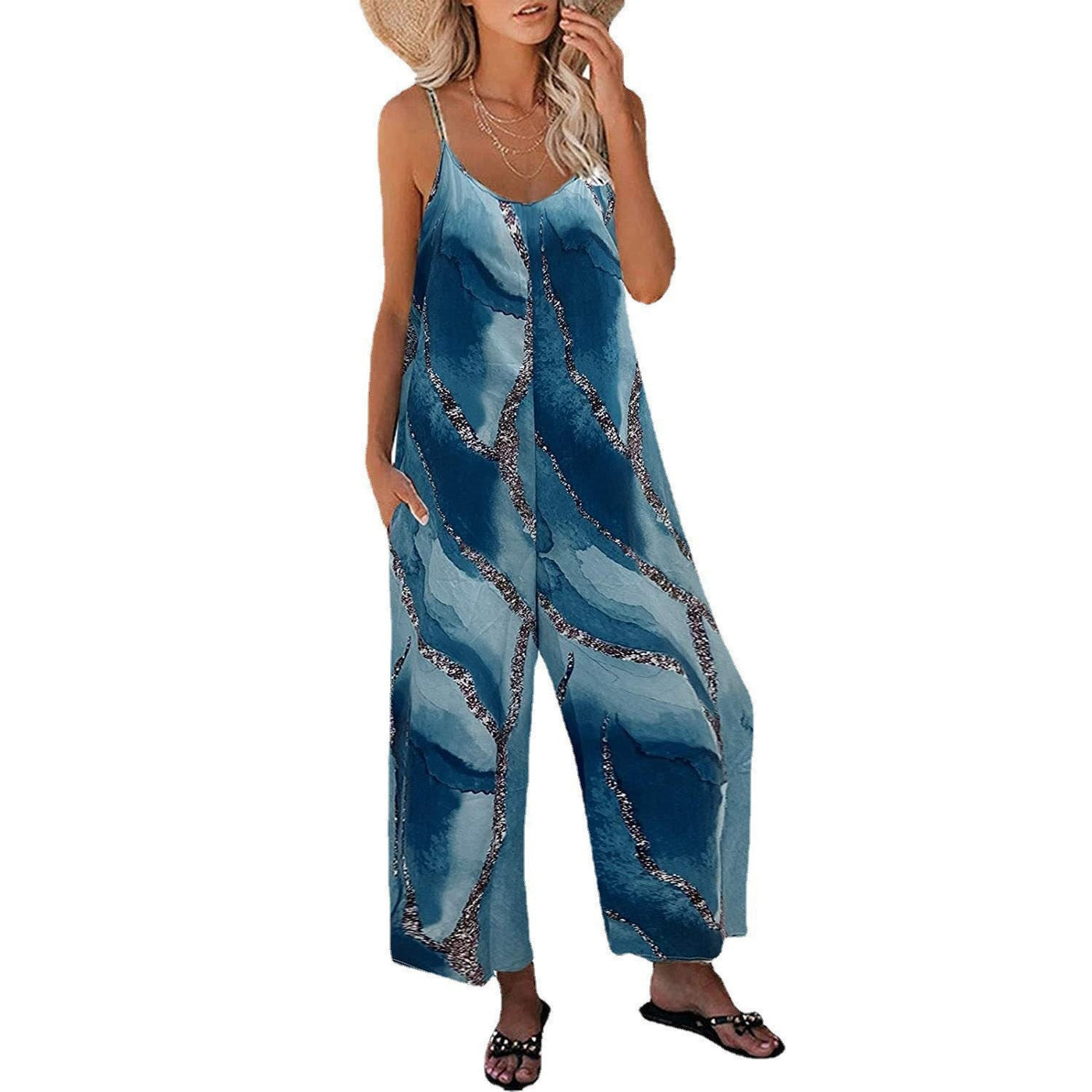 Damen entspannter Jumpsuit mit künstlerischem Farbverlauf und seitlichen Taschen Fudus