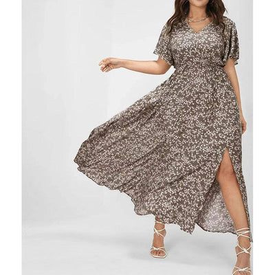 Damen Maxikleid mit floralem Muster und seitlichem Schlitz Fudus