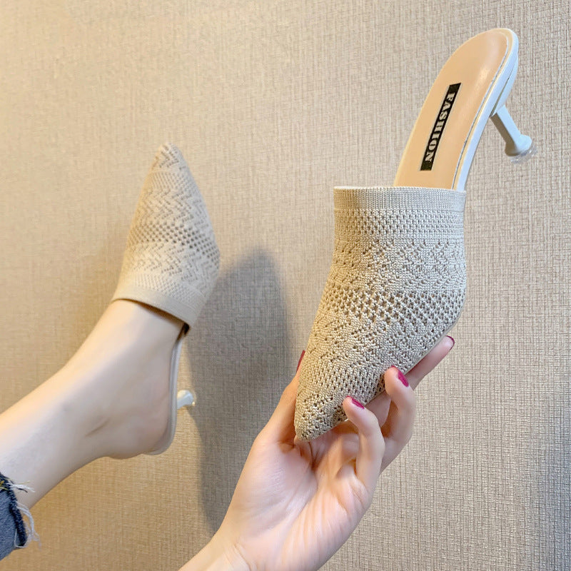 Damen Strick-Pantoletten mit elegantem Absatz und atmungsaktiver Obermaterialstruktur Fudus