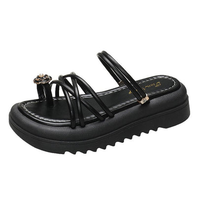 Damen Stylish Riemchen-Sandalen mit dekorativem Schmuckdetail und rutschfester Sohle Fudus