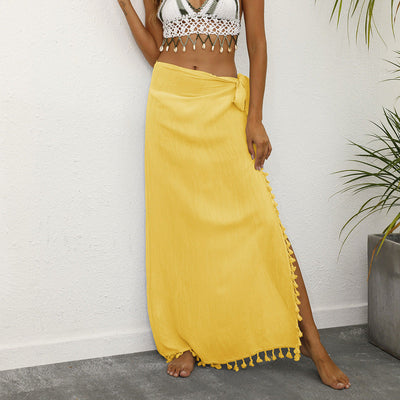 Damen Maxi-Rock mit verspielten Fransen an der Saumlinie Fudus