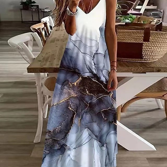 Damen Elegantes Maxikleid mit angesagtem Marmor-Design Fudus