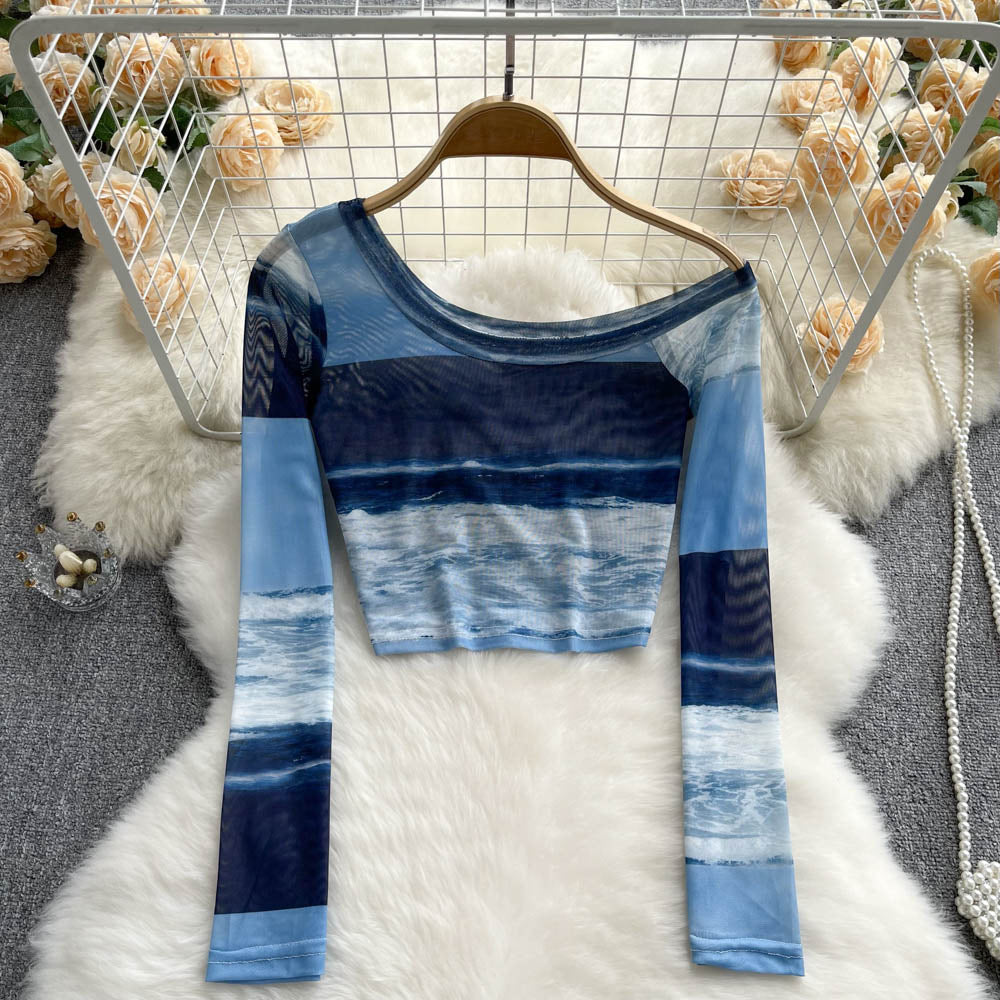 Damen cropped Langarmoberteil mit moderne Batikmuster Fudus